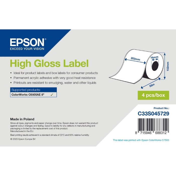 Epson High Gloss Label, Continuous Roll 203mm x 58m