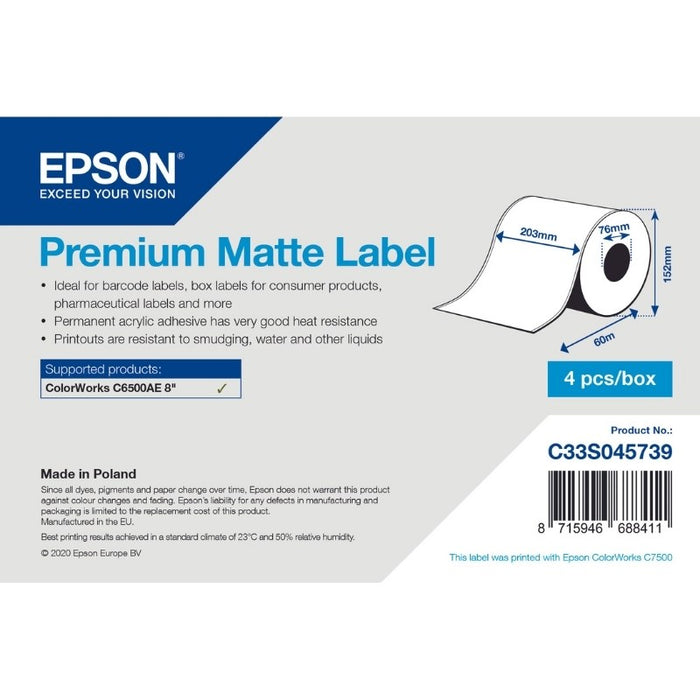 Epson Premium Matte Label, Continuous Roll 203mm x 60m