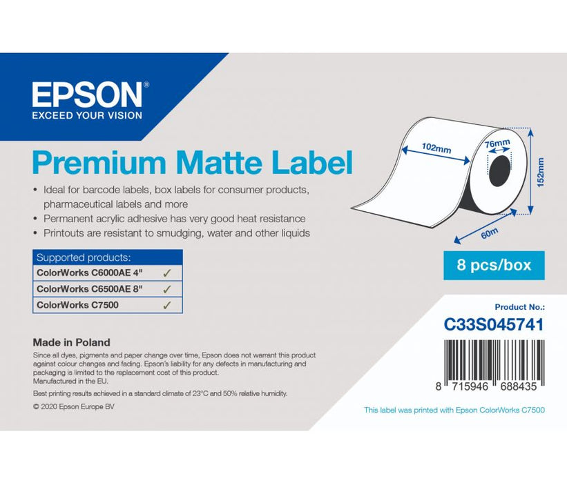 Epson Premium Matte Label, Continuous Roll 102mm x 60m